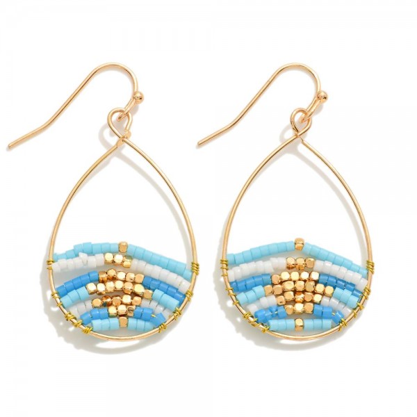 Wholesale dainty Beaded Metal Teardrop Earring L