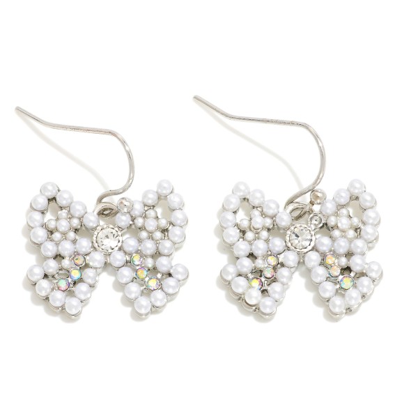 Wholesale pearl Studded Bow Drop Earrings Rhinestone Detail L
