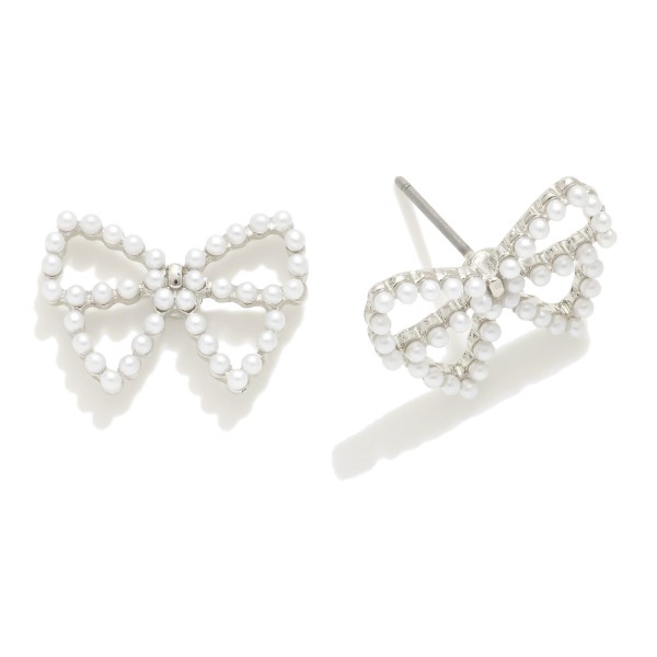 Wholesale pearl Studded Bow Outline Stud Earrings W