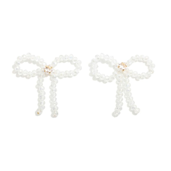Wholesale faceted Bead Bow Earrings Rhinestone Stud Posts L