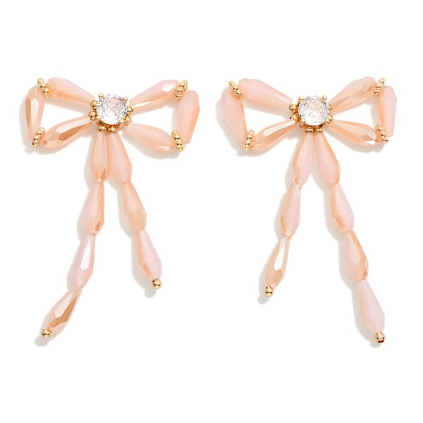 Wholesale faceted Bead Bow Post Drop Earrings Rhinestone Stud Posts L