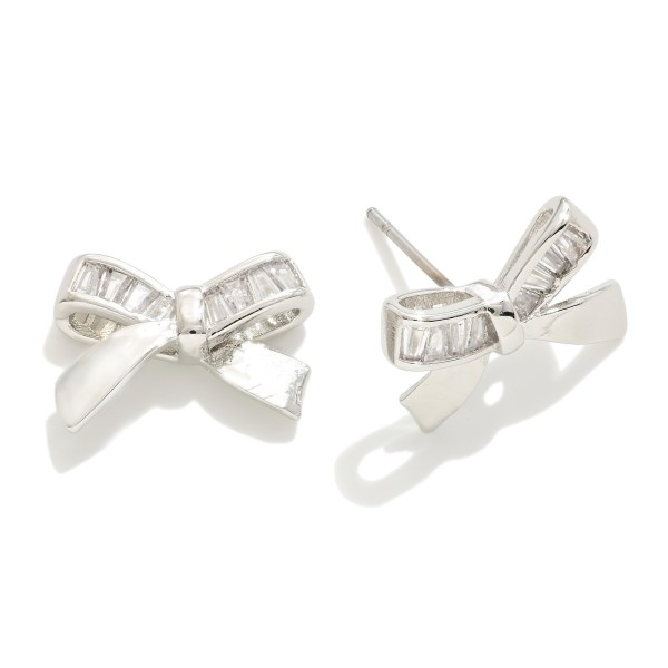 Wholesale metal Cubic Zirconia Bow Stud Earrings W