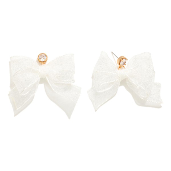 Wholesale shear Tinsel Ribbon Bow Drop Earrings Rhinestone Stud Posts L