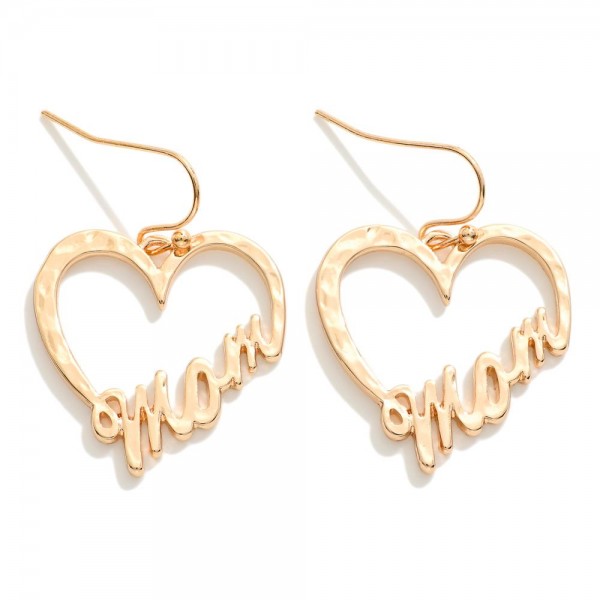 Wholesale hammered Metal Heart Mom Drop Earrings L