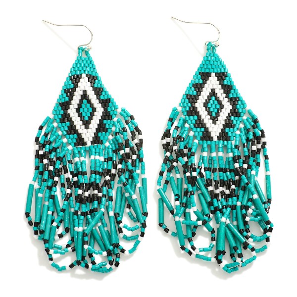 Wholesale seed Beaded Aztec Print Drop Earrings Beaded Loop Tassels L