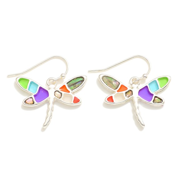 Wholesale multi Color Resin Pearlescent Detailed Dragonfly Drop Earrings L