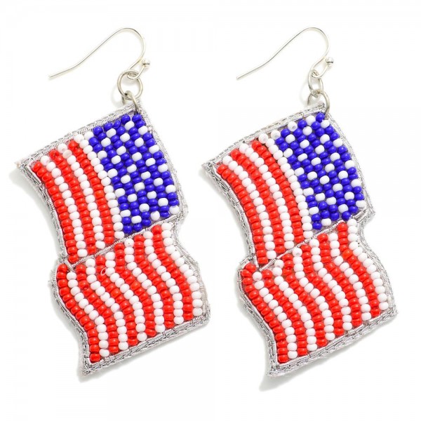 American Flag Seed Bead Drop Earrings 

- Approximately 2.25" L