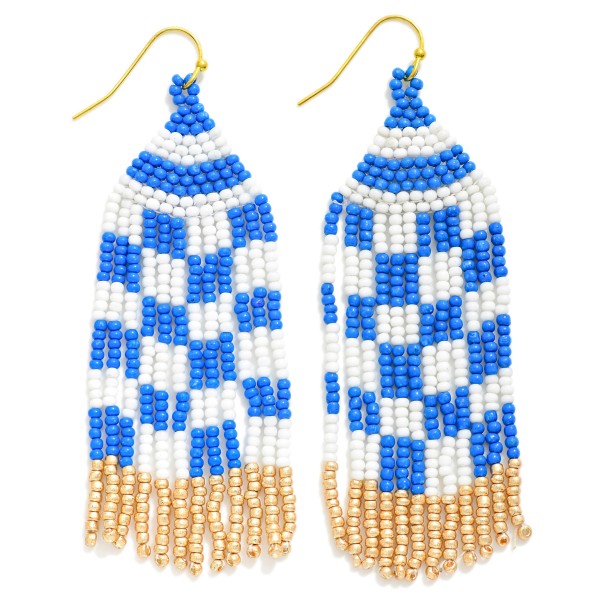 Wholesale checkered Seed Bead Tassel Game Day Drop Earrings L