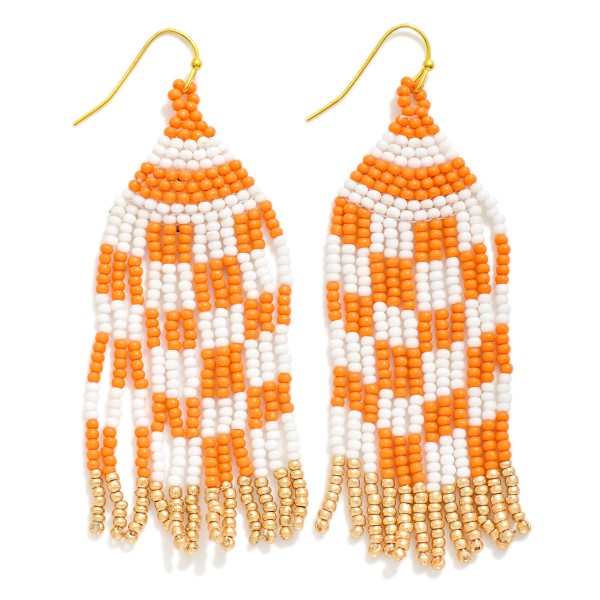 Wholesale checkered Seed Bead Tassel Game Day Drop Earrings L