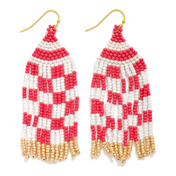Wholesale checkered Seed Bead Tassel Game Day Drop Earrings L