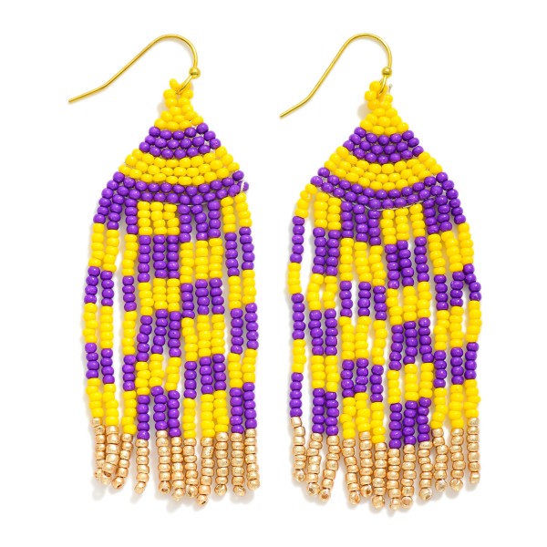 Wholesale checkered Seed Bead Tassel Game Day Drop Earrings L
