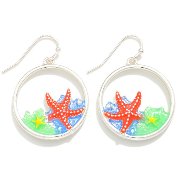 Wholesale enamel Silver Metal Drop Earrings Starfish Sea Anemone L