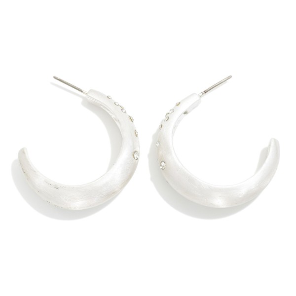 Wholesale brushed Metal Tapered Hoop Earrings Rhinestone Details D
