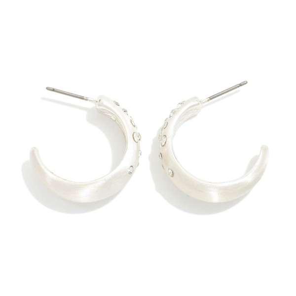 Wholesale brushed Metal Hoop Earrings Rhinestone Details D