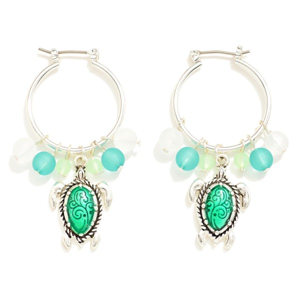 Wholesale silver Frosted Glass Bead Hoop Earrings Sea Turtle Charms D