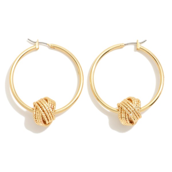 Wholesale brass Hoop Earrings Dimpled Knot Charm Detail Brass Base