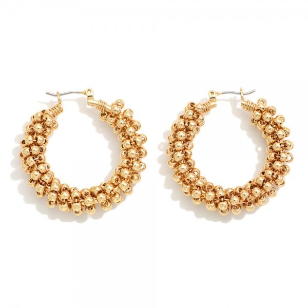 Metal Tone Beaded Hoop Earrings 

- Approximately 1" D
- Hypoallergenic Brass Post