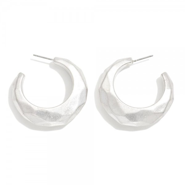 Textured Metal Tapered Hoop Earrings 

- Approximately 1" D