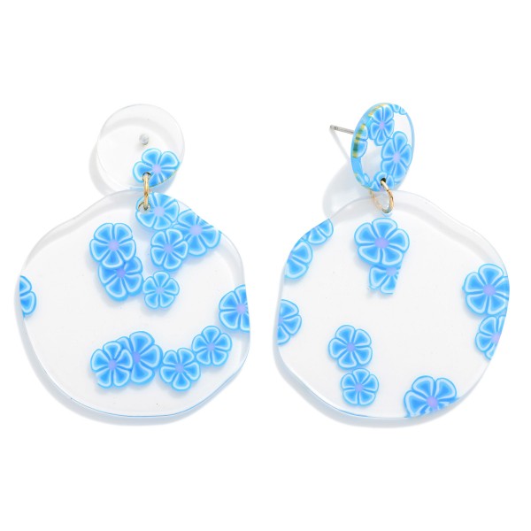 Flower Printed Circular Acetate Drop Earrings

- Approximately 2"L