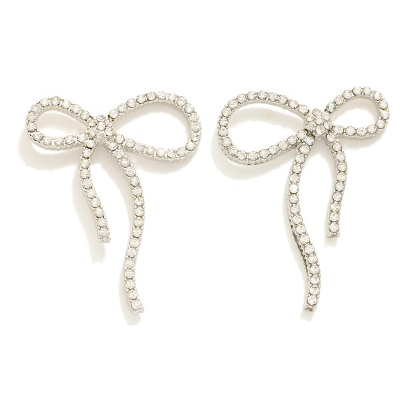 Rhinestone Bow Post Drop Earrings

- Approximately 1.75" L