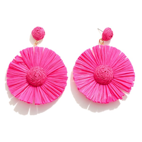 Wholesale fanned Raffia Flower Drop Earrings L