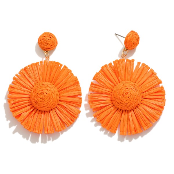 Wholesale fanned Raffia Flower Drop Earrings L