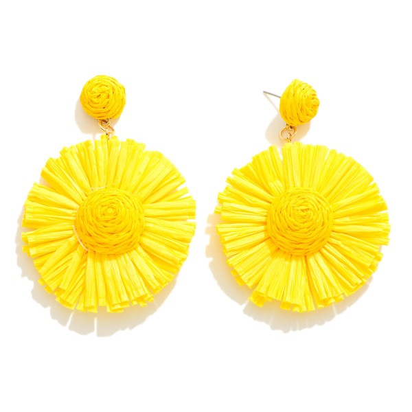 Wholesale fanned Raffia Flower Drop Earrings L