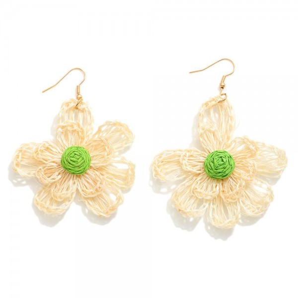 Wholesale raffia Straw Flower Drop Earrings L