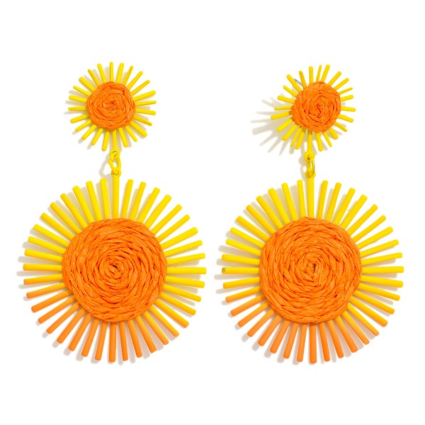 Wholesale linked Metal Gradient Sunburst Drop Earrings Straw Detail L