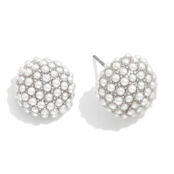 Wholesale silver Gold Dipped Pearl Studded Hemisphere Stud Earrings Silver Gold