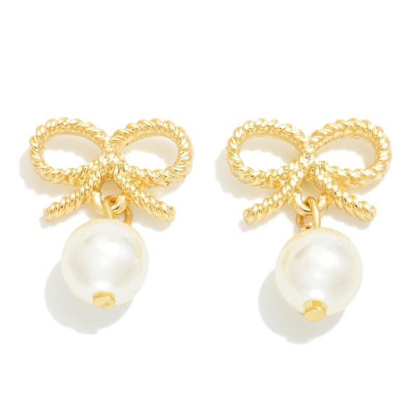 Wholesale silver Gold Dipped Twisted Bow Stud Earrings Pearl Charm Silver Gold D