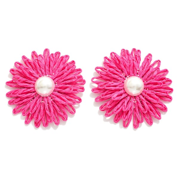 Wholesale raffia Flower Oversized Stud Earrings Pearl D
