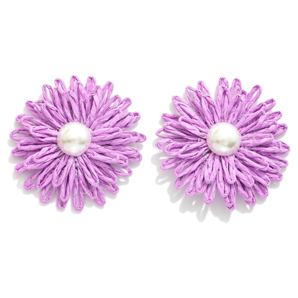Wholesale raffia Flower Oversized Stud Earrings Pearl D