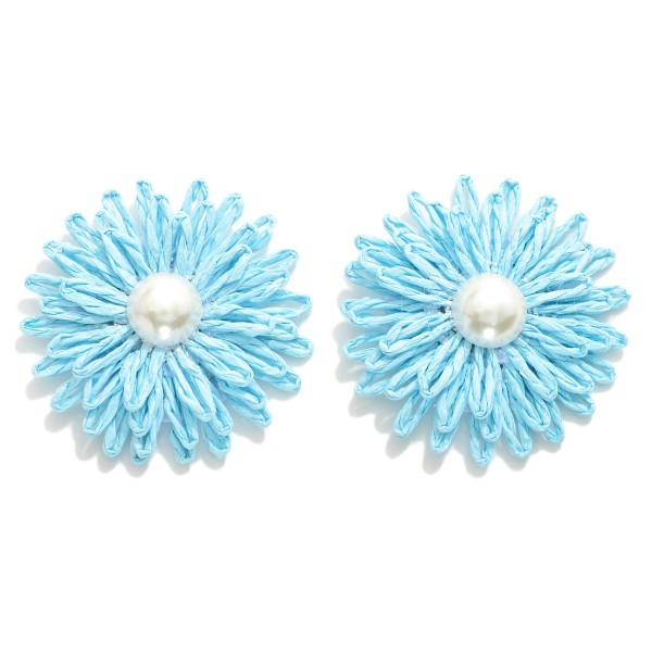 Wholesale raffia Flower Oversized Stud Earrings Pearl D