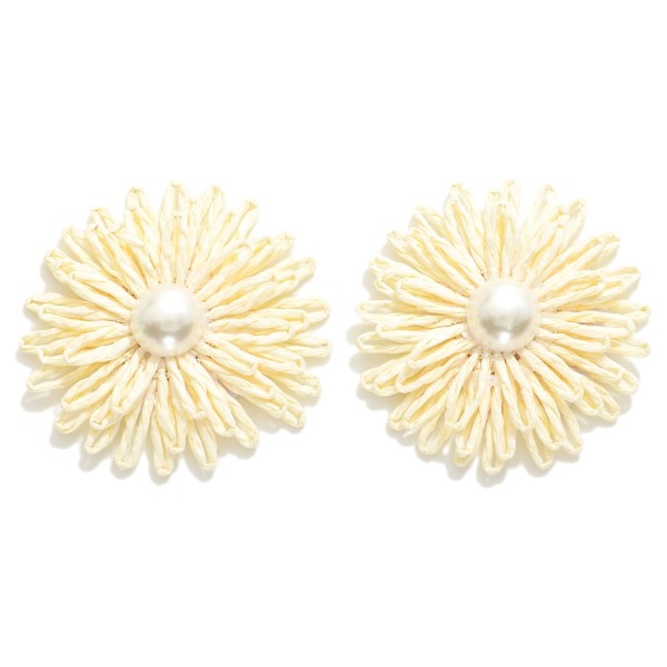 Raffia Flower Oversized Stud Earrings With Pearl Focal

- Approximately 2" D