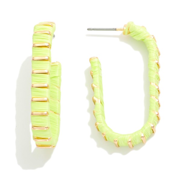 Wholesale raffia Wrapped Oval Hoop Earrings L