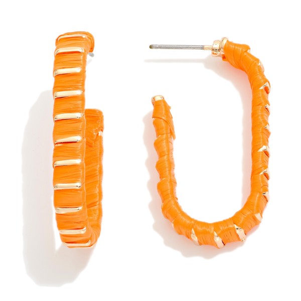 Wholesale raffia Wrapped Oval Hoop Earrings L