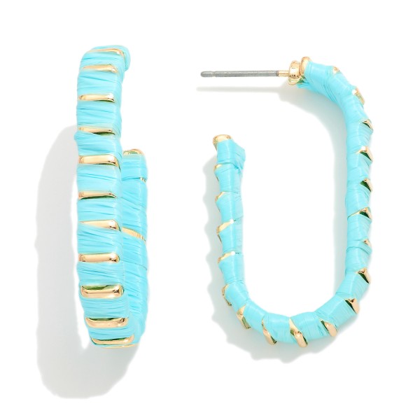 Wholesale raffia Wrapped Oval Hoop Earrings L