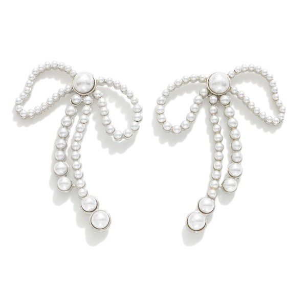 Wholesale silver Gold Dipped Pearl Studded Bow Post Drop Earrings Silver Gold Di