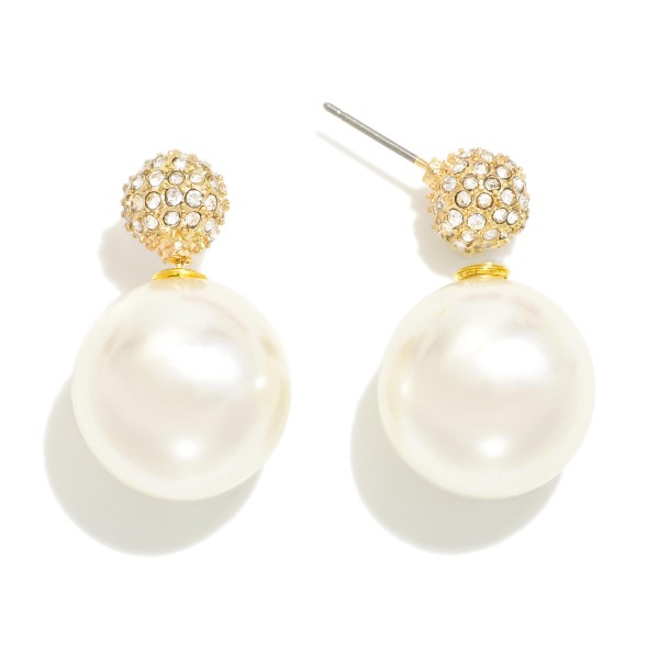 Wholesale double Sided Pearl Rhinestone Stud Earrings Rhinestone L Pearl L