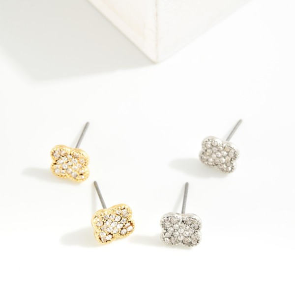 Rhinestone Studded Clover Stud Earrings 

- Approximately .25" L