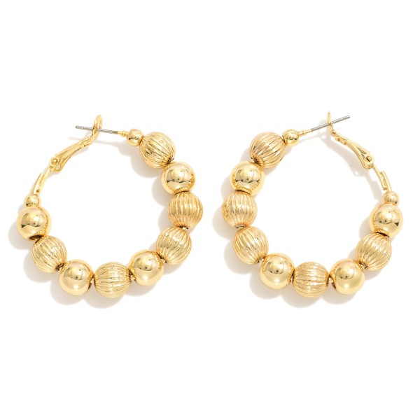 Wholesale ribbed Metal Beaded Hoop Earrings D