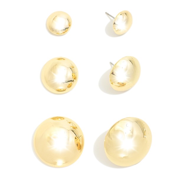Wholesale set Three Metal Hemisphere Stud Earrings D