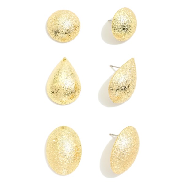 Wholesale set Three Textured Metal Stud Earrings L