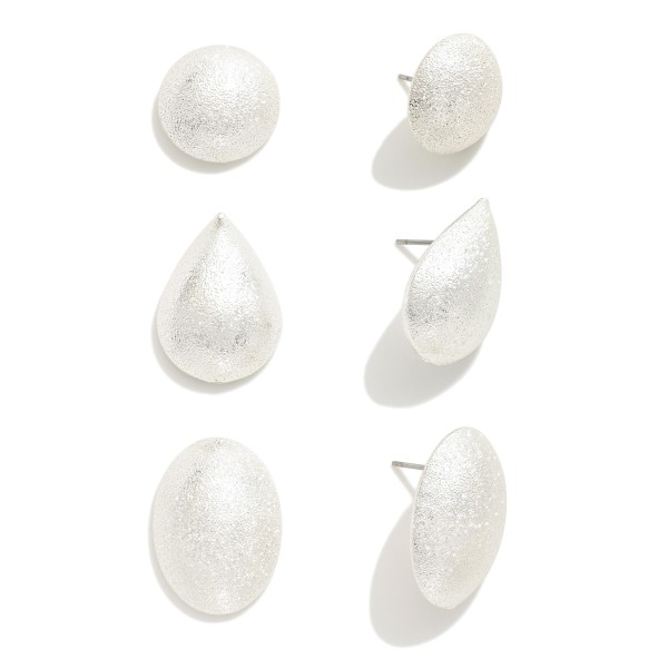 Wholesale set Three Textured Metal Stud Earrings L