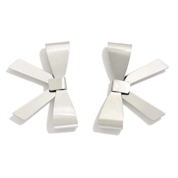 Wholesale silver Gold Dipped Metal Bow Post Drop Earrings Silver Gold Dipped L