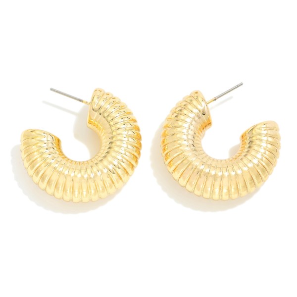 Wholesale silver Gold Dipped Chunky Ribbed Hoop Earrings Silver Gold Dipped D