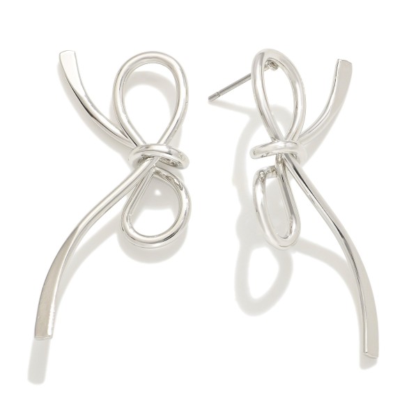 Wholesale silver Gold Dipped Metal Bow Post Drop Earrings Silver Gold Dipped L