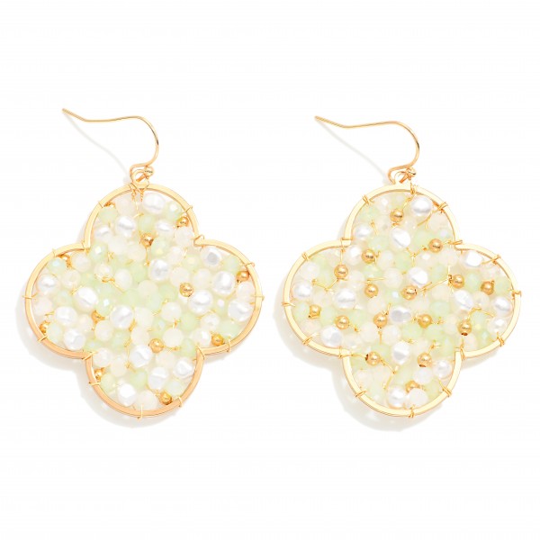 Wholesale pearl Faceted Bead Clover Drop Earrings L