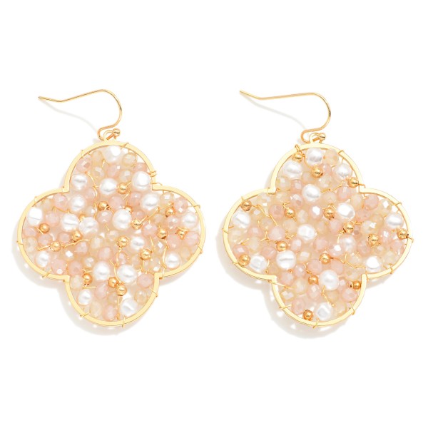 Wholesale pearl Faceted Bead Clover Drop Earrings L